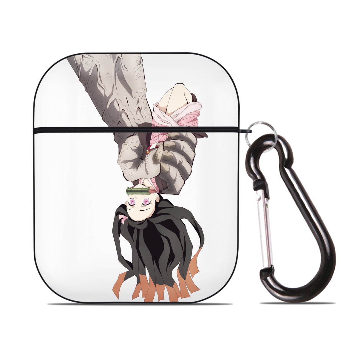 （画像用） 鬼滅の刃（きめつのやいば）竈門 禰󠄀豆子／かまど ねずこ Kamado Nezuko AirPods 第2世代保護ケース ハードシェル ブラック 耐衝撃・防指紋・カラビナ付き