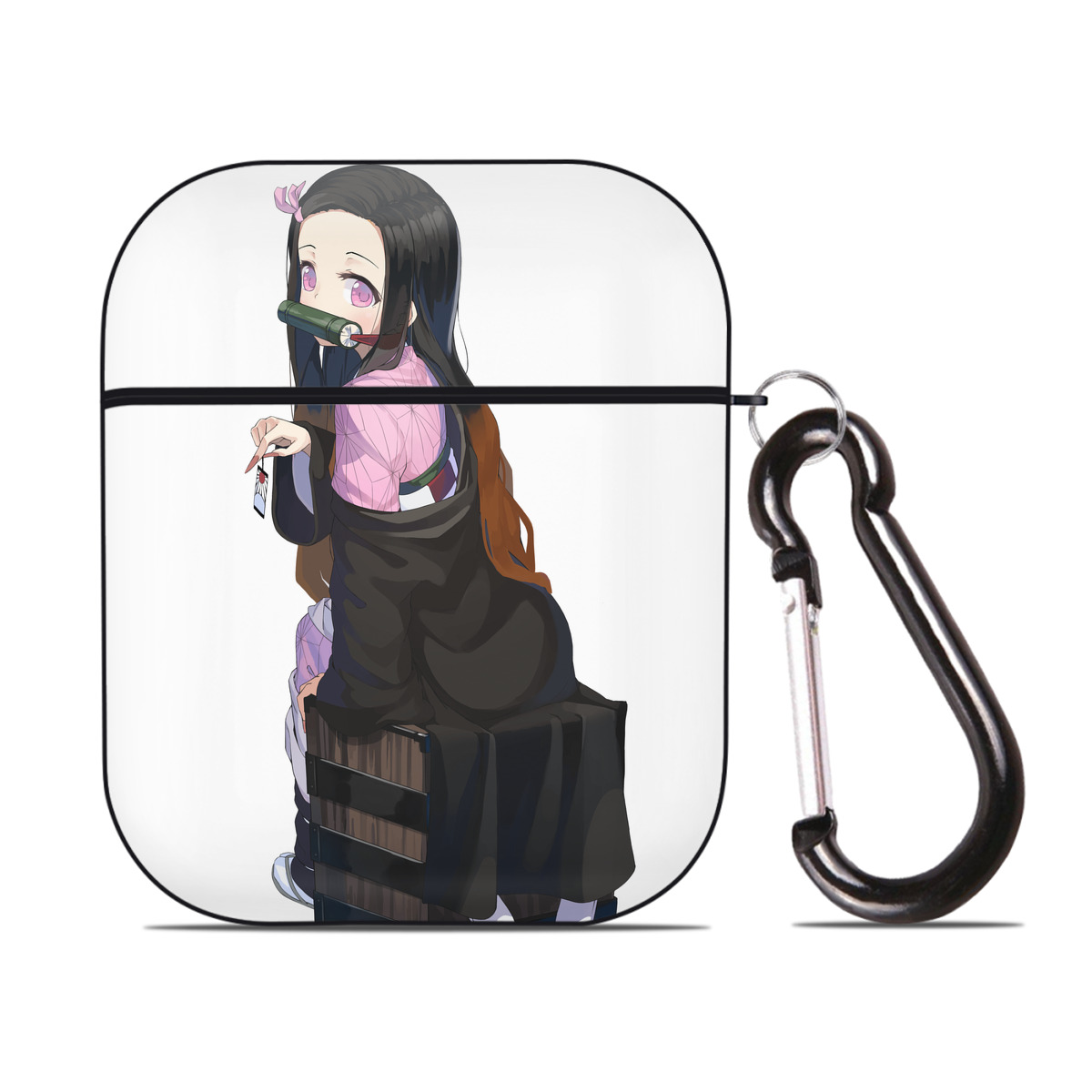 （画像用） 鬼滅の刃（きめつのやいば）竈門 禰󠄀豆子／かまど ねずこ Kamado Nezuko AirPods 第2世代保護ケース ハードシェル ブラック 耐衝撃・防指紋・カラビナ付き