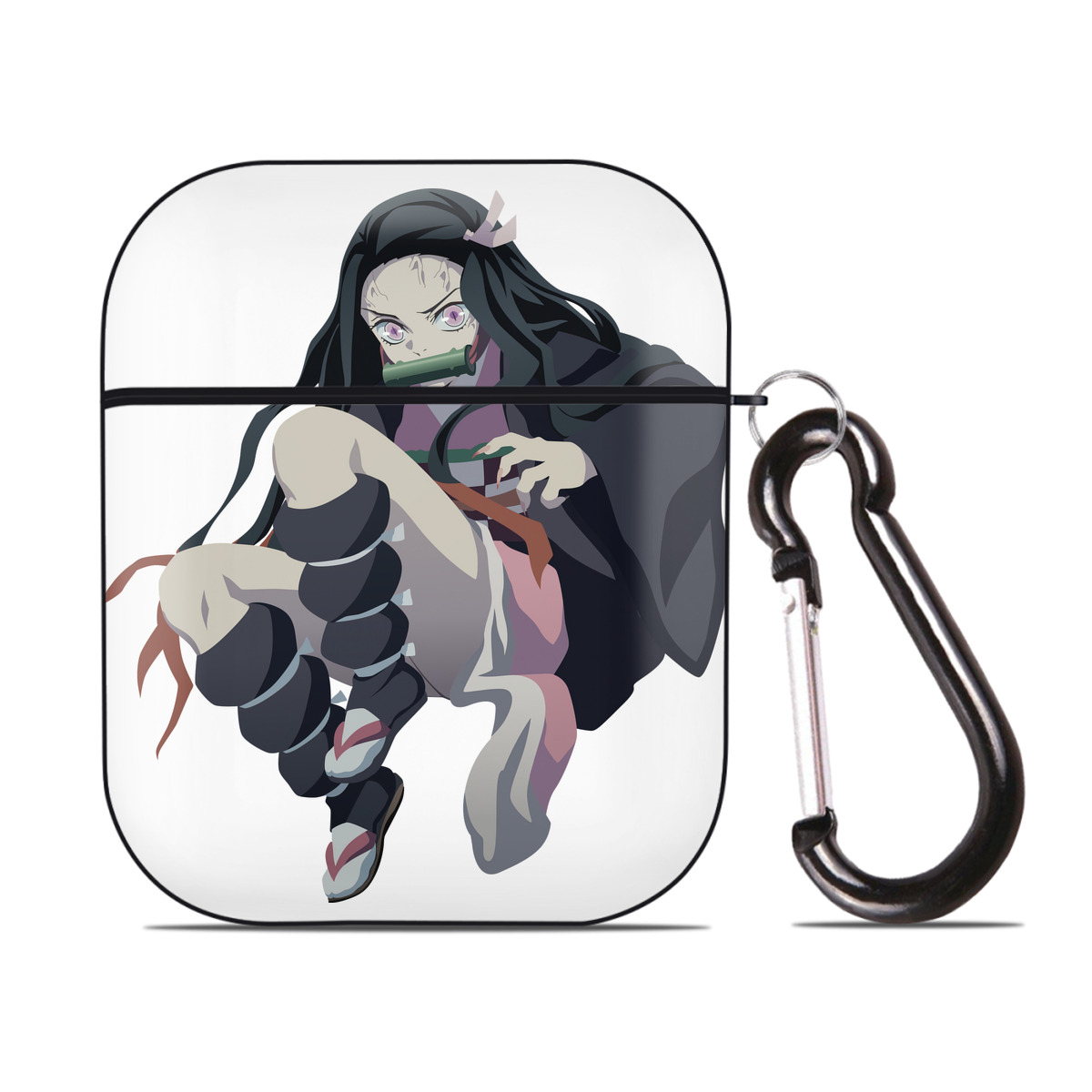 （画像用） 鬼滅の刃（きめつのやいば）竈門 禰󠄀豆子／かまど ねずこ Kamado Nezuko AirPods 第2世代保護ケース ハードシェル ブラック 耐衝撃・防指紋・カラビナ付き