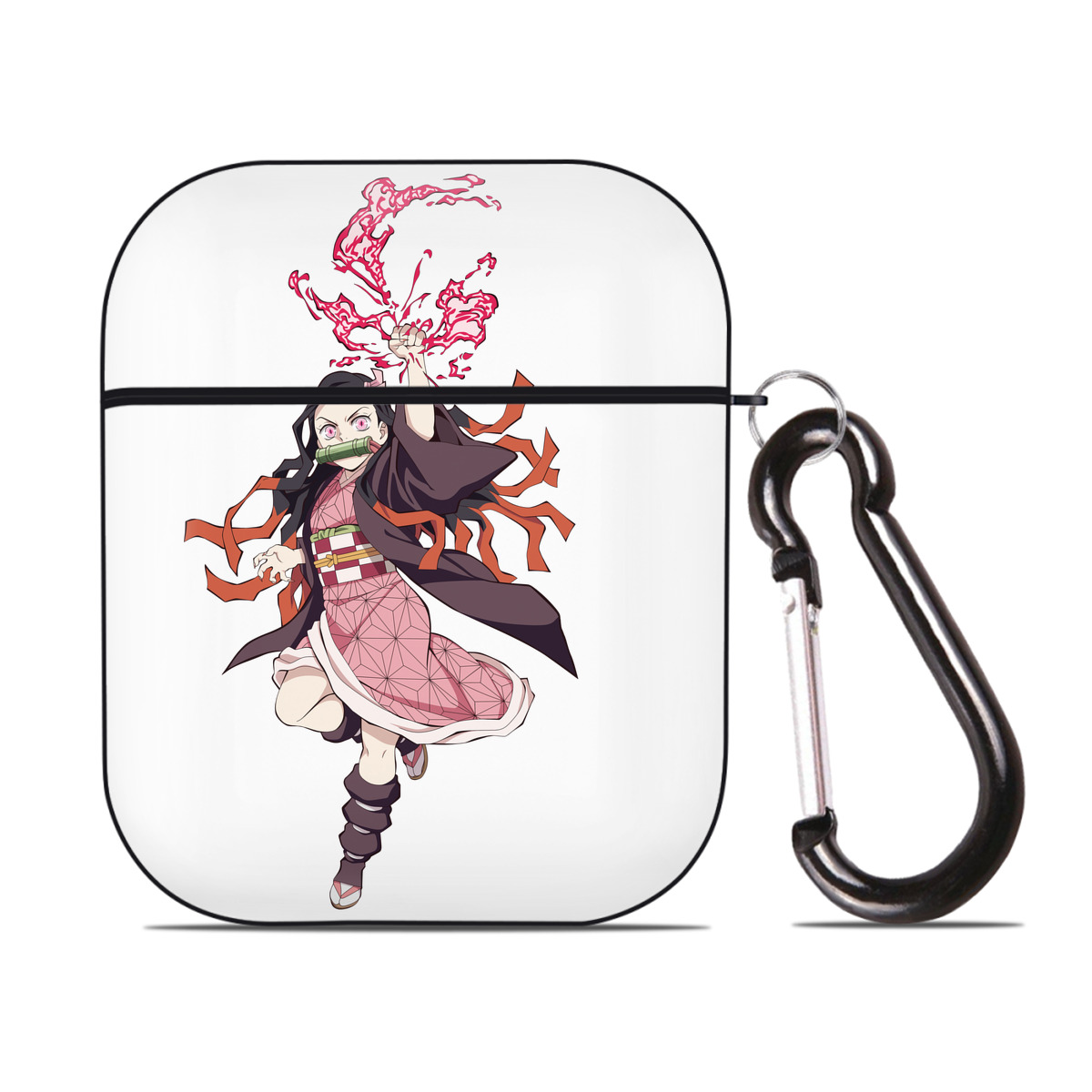 （画像用） 鬼滅の刃（きめつのやいば）竈門 禰󠄀豆子／かまど ねずこ Kamado Nezuko AirPods 第2世代保護ケース ハードシェル ブラック 耐衝撃・防指紋・カラビナ付き