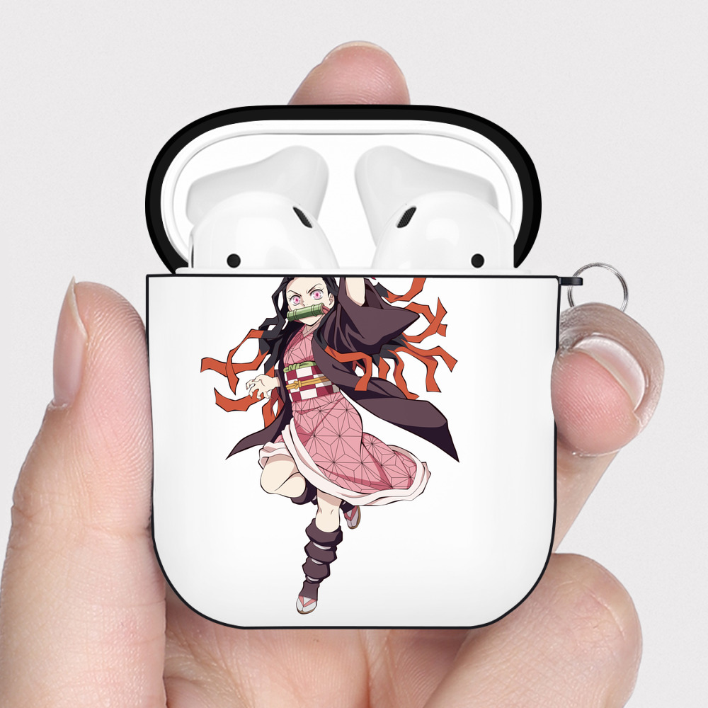 （画像用） 鬼滅の刃（きめつのやいば）竈門 禰󠄀豆子／かまど ねずこ Kamado Nezuko AirPods 第2世代保護ケース ハードシェル ブラック 耐衝撃・防指紋・カラビナ付き