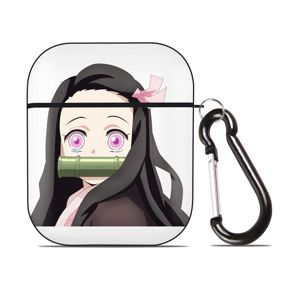 （画像用） 鬼滅の刃（きめつのやいば）竈門 禰󠄀豆子／かまど ねずこ Kamado Nezuko AirPods 第2世代保護ケース ハードシェル ブラック 耐衝撃・防指紋・カラビナ付き
