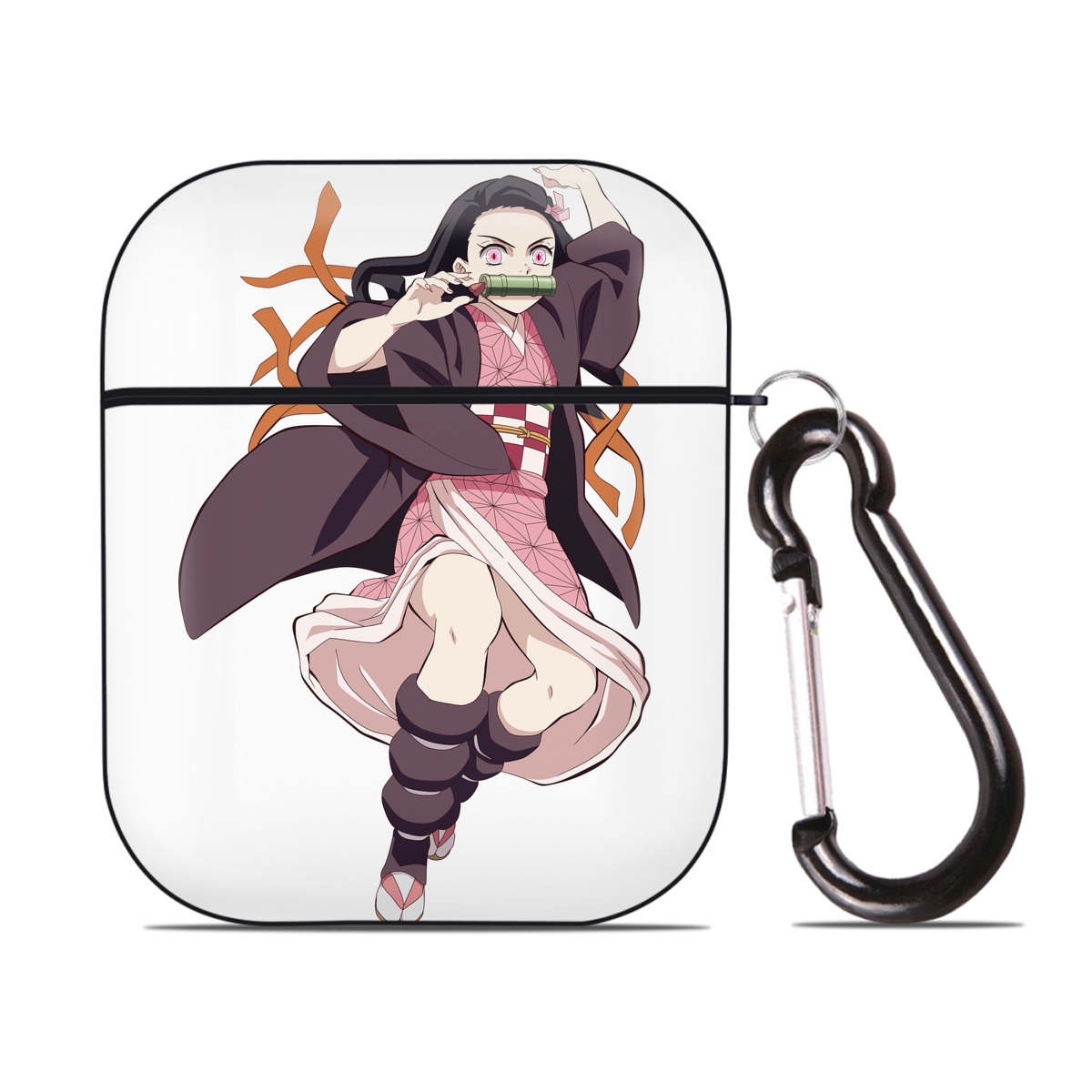 （画像用） 鬼滅の刃（きめつのやいば）竈門 禰󠄀豆子／かまど ねずこ Kamado Nezuko AirPods 第2世代保護ケース ハードシェル ブラック 耐衝撃・防指紋・カラビナ付き