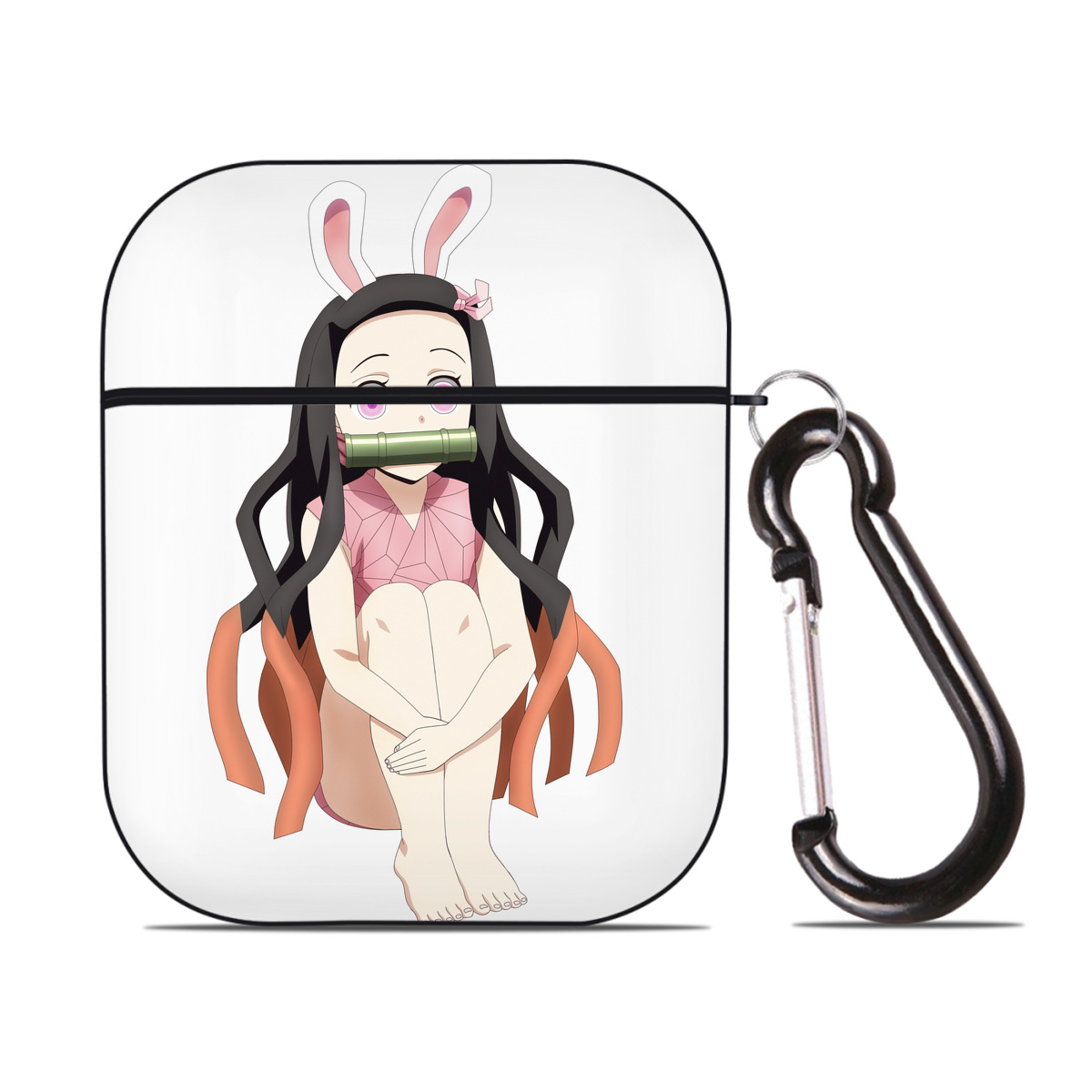 （画像用） 鬼滅の刃（きめつのやいば）竈門 禰󠄀豆子／かまど ねずこ Kamado Nezuko AirPods 第2世代保護ケース ハードシェル ブラック 耐衝撃・防指紋・カラビナ付き