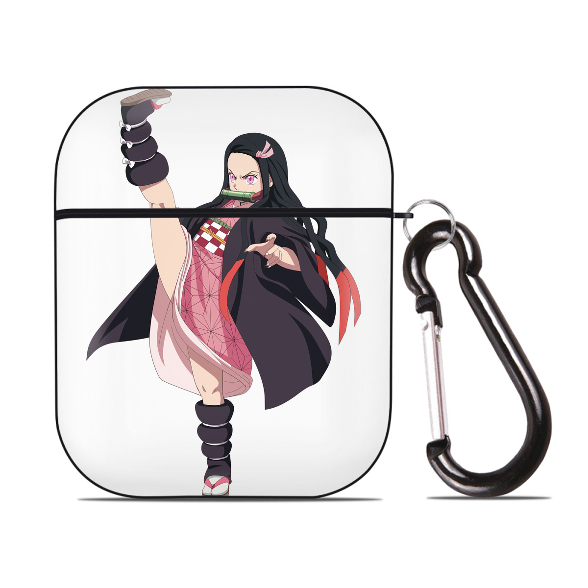 （画像用） 鬼滅の刃（きめつのやいば）竈門 禰󠄀豆子／かまど ねずこ Kamado Nezuko AirPods 第2世代保護ケース ハードシェル ブラック 耐衝撃・防指紋・カラビナ付き