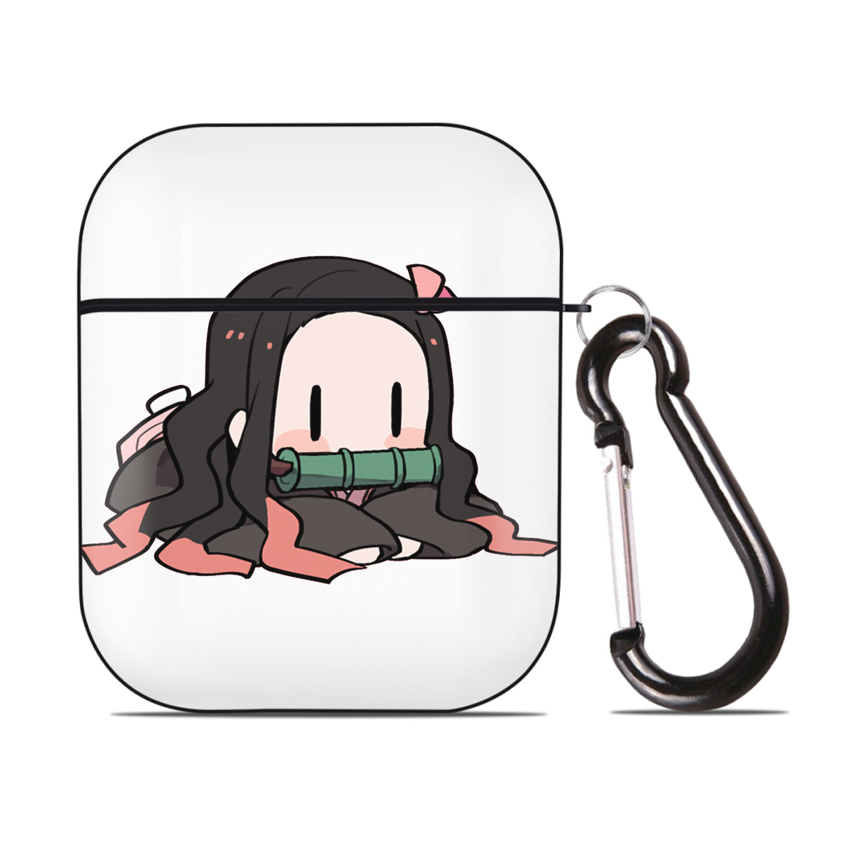 （画像用） 鬼滅の刃（きめつのやいば）竈門 禰󠄀豆子／かまど ねずこ Kamado Nezuko AirPods 第2世代保護ケース ハードシェル ブラック 耐衝撃・防指紋・カラビナ付き