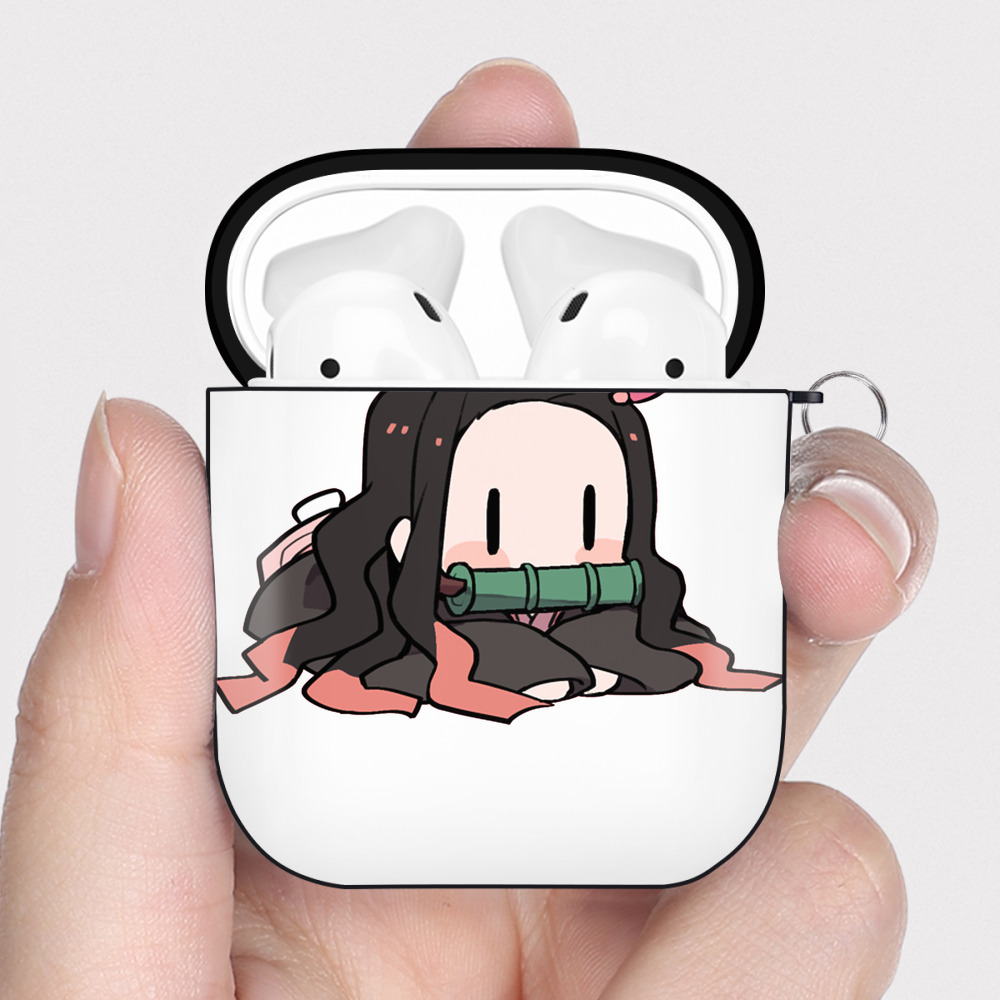 （画像用） 鬼滅の刃（きめつのやいば）竈門 禰󠄀豆子／かまど ねずこ Kamado Nezuko AirPods 第2世代保護ケース ハードシェル ブラック 耐衝撃・防指紋・カラビナ付き