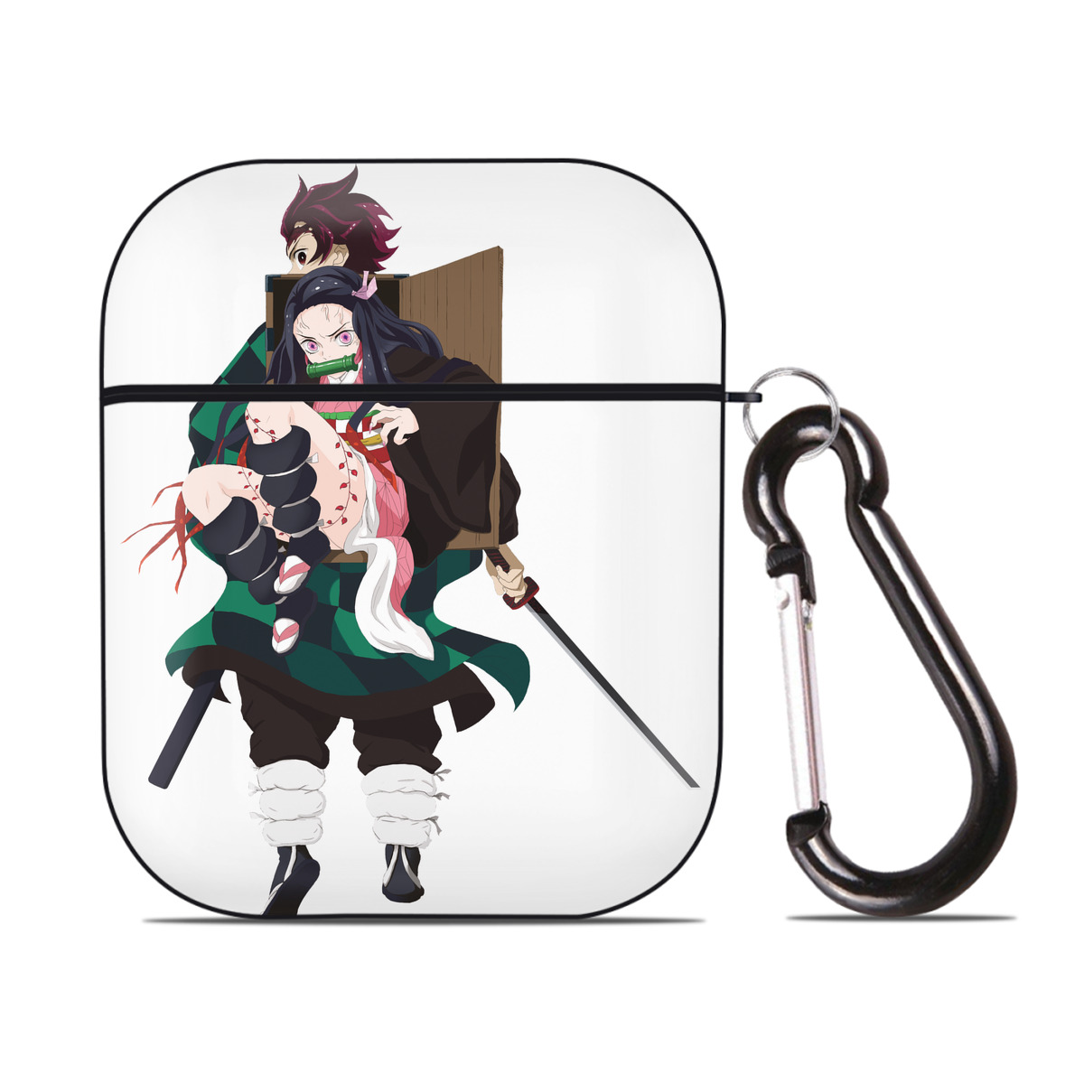 （画像用） 鬼滅の刃（きめつのやいば）竈門 禰󠄀豆子／かまど ねずこ Kamado Nezuko AirPods 第2世代保護ケース ハードシェル ブラック 耐衝撃・防指紋・カラビナ付き