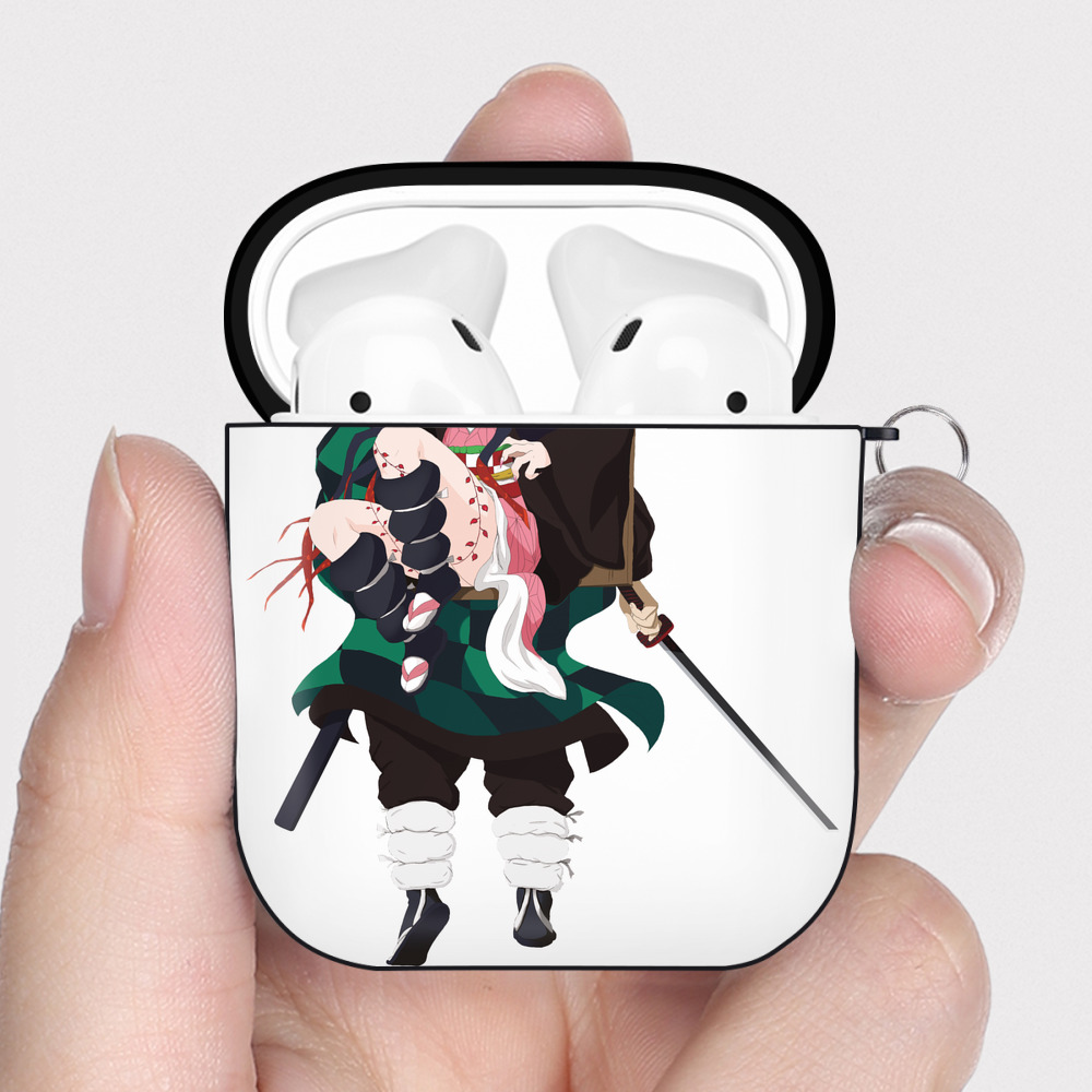 （画像用） 鬼滅の刃（きめつのやいば）竈門 禰󠄀豆子／かまど ねずこ Kamado Nezuko AirPods 第2世代保護ケース ハードシェル ブラック 耐衝撃・防指紋・カラビナ付き