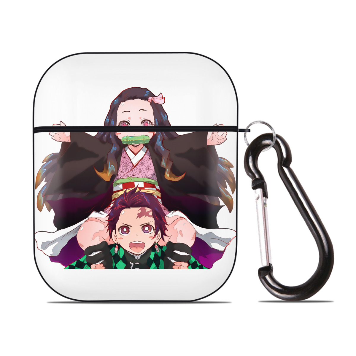 （画像用） 鬼滅の刃（きめつのやいば）竈門 禰󠄀豆子／かまど ねずこ Kamado Nezuko AirPods 第2世代保護ケース ハードシェル ブラック 耐衝撃・防指紋・カラビナ付き