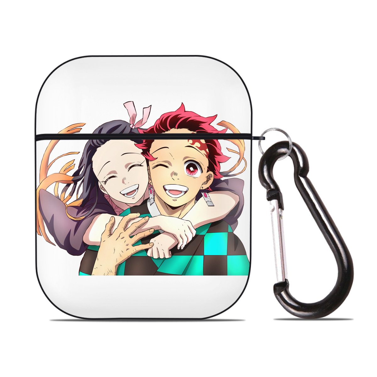 （画像用） 鬼滅の刃（きめつのやいば）竈門 禰󠄀豆子／かまど ねずこ Kamado Nezuko AirPods 第2世代保護ケース ハードシェル ブラック 耐衝撃・防指紋・カラビナ付き