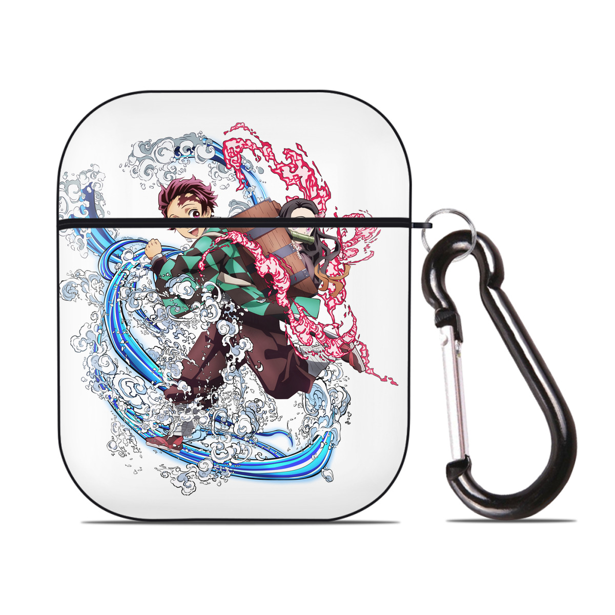 （画像用） 鬼滅の刃（きめつのやいば）竈門 禰󠄀豆子／かまど ねずこ Kamado Nezuko AirPods 第2世代保護ケース ハードシェル ブラック 耐衝撃・防指紋・カラビナ付き