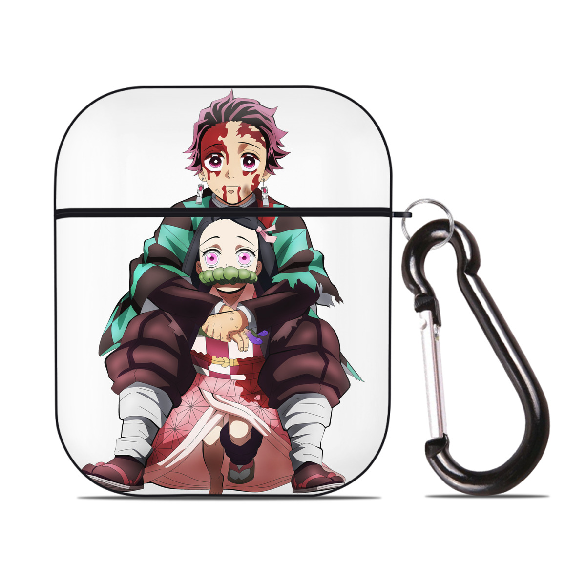 （画像用） 鬼滅の刃（きめつのやいば）竈門 禰󠄀豆子／かまど ねずこ Kamado Nezuko AirPods 第2世代保護ケース ハードシェル ブラック 耐衝撃・防指紋・カラビナ付き