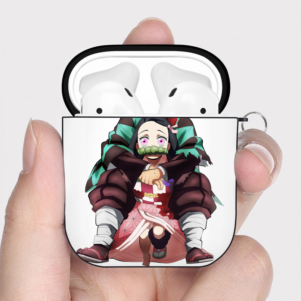（画像用） 鬼滅の刃（きめつのやいば）竈門 禰󠄀豆子／かまど ねずこ Kamado Nezuko AirPods 第2世代保護ケース ハードシェル ブラック 耐衝撃・防指紋・カラビナ付き
