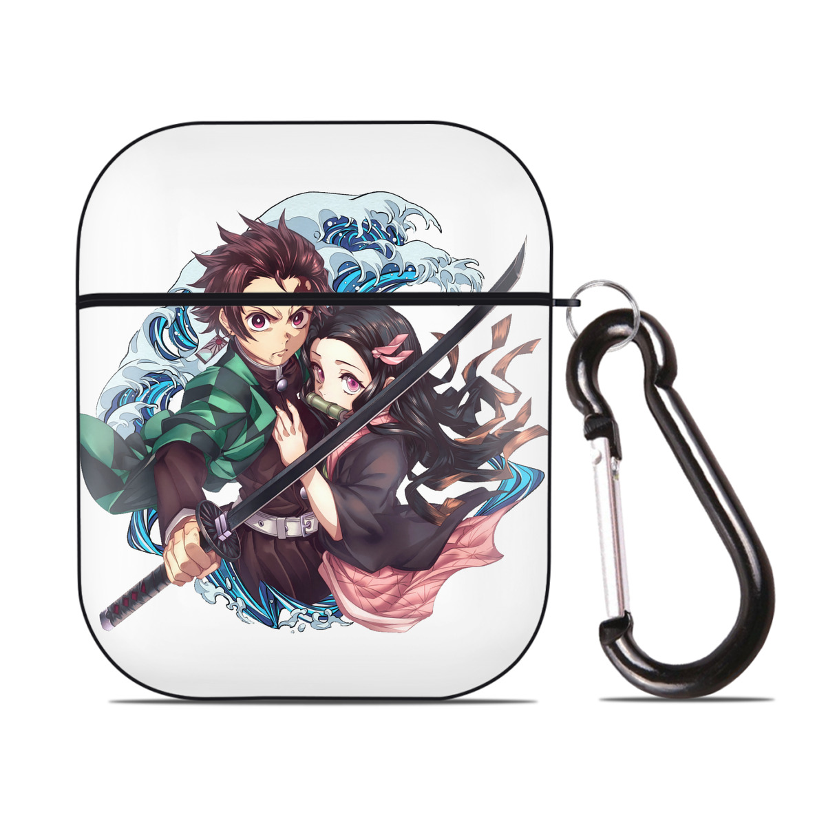 （画像用） 鬼滅の刃（きめつのやいば）竈門 禰󠄀豆子／かまど ねずこ Kamado Nezuko AirPods 第2世代保護ケース ハードシェル ブラック 耐衝撃・防指紋・カラビナ付き