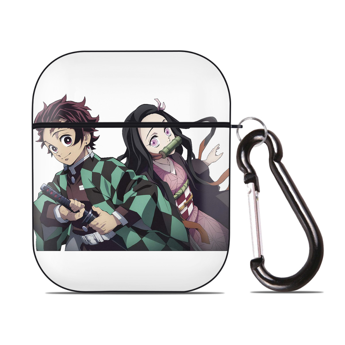 （画像用） 鬼滅の刃（きめつのやいば）竈門 禰󠄀豆子／かまど ねずこ Kamado Nezuko AirPods 第2世代保護ケース ハードシェル ブラック 耐衝撃・防指紋・カラビナ付き