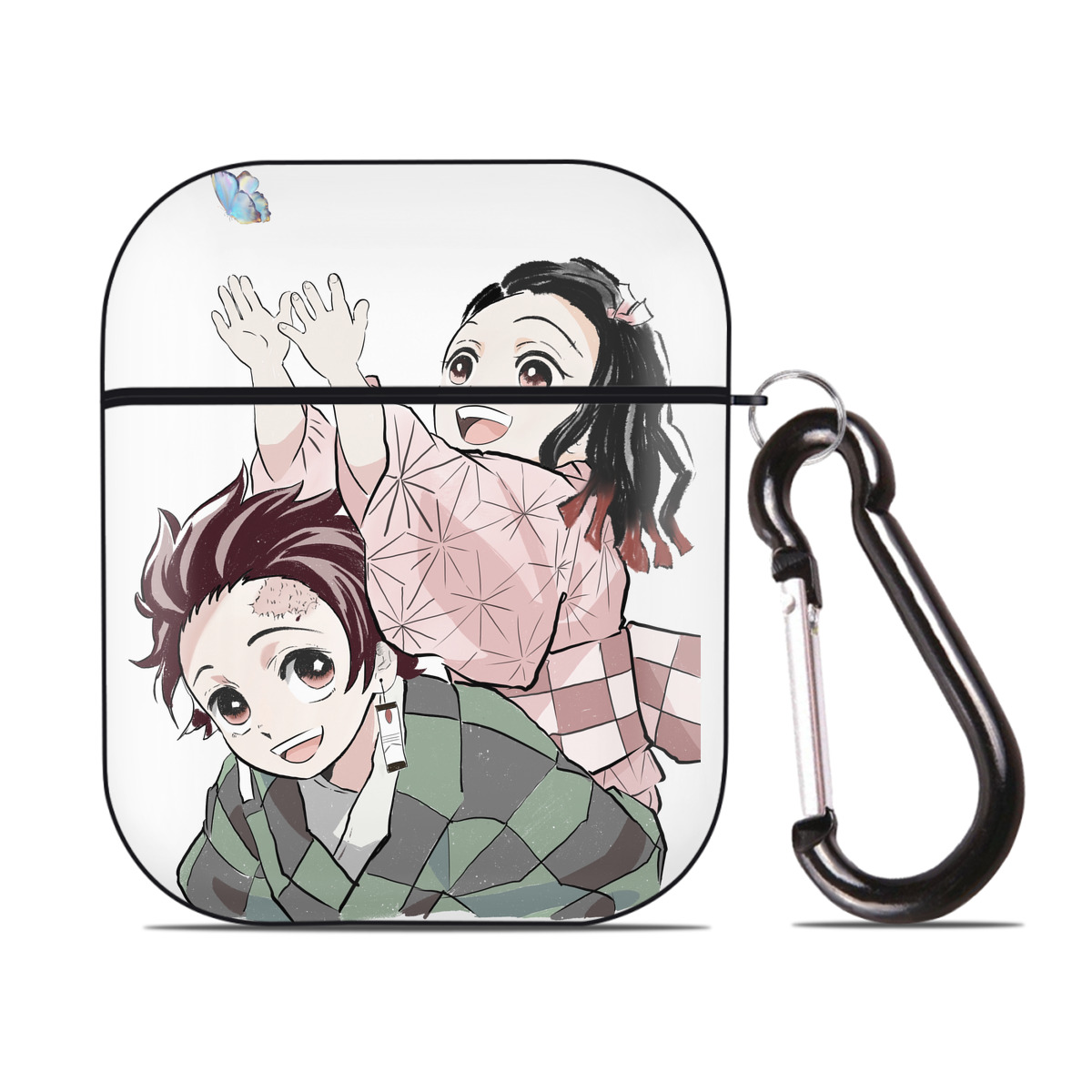 （画像用） 鬼滅の刃（きめつのやいば）竈門 禰󠄀豆子／かまど ねずこ Kamado Nezuko AirPods 第2世代保護ケース ハードシェル ブラック 耐衝撃・防指紋・カラビナ付き