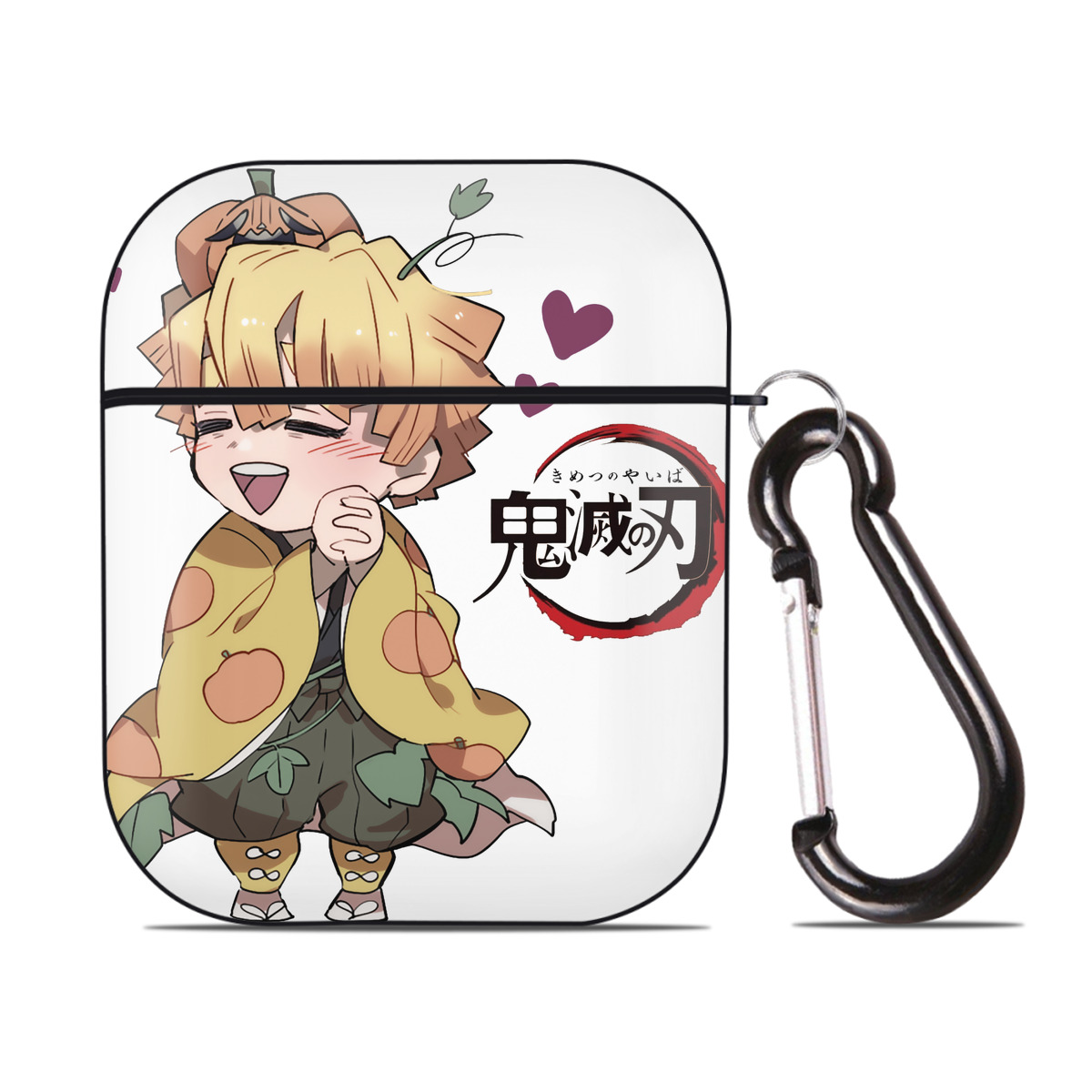 （画像用） 鬼滅の刃（きめつのやいば）我妻 善逸／あがつま ぜんいつ Agatsuma Zenitsu AirPods 第2世代保護ケース ハードシェル ブラック 耐衝撃・防指紋・カラビナ付き