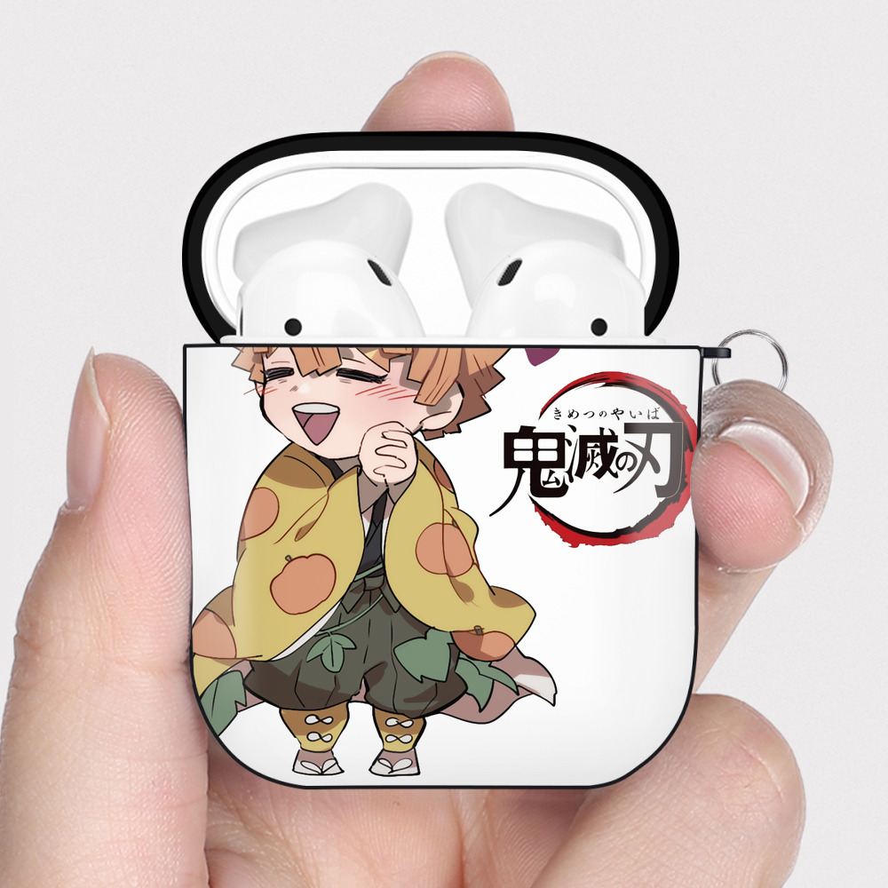 （画像用） 鬼滅の刃（きめつのやいば）我妻 善逸／あがつま ぜんいつ Agatsuma Zenitsu AirPods 第2世代保護ケース ハードシェル ブラック 耐衝撃・防指紋・カラビナ付き