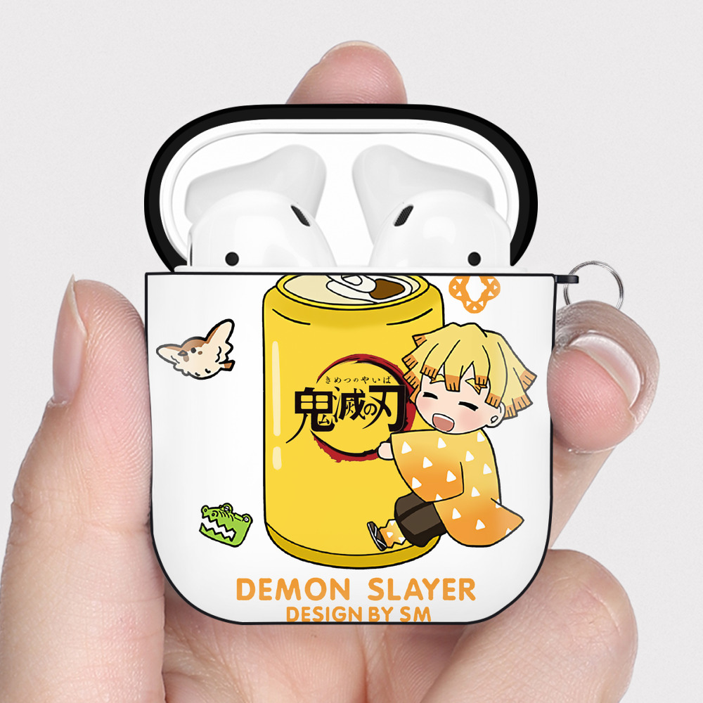 （画像用） 鬼滅の刃（きめつのやいば）我妻 善逸／あがつま ぜんいつ Agatsuma Zenitsu AirPods 第2世代保護ケース ハードシェル ブラック 耐衝撃・防指紋・カラビナ付き