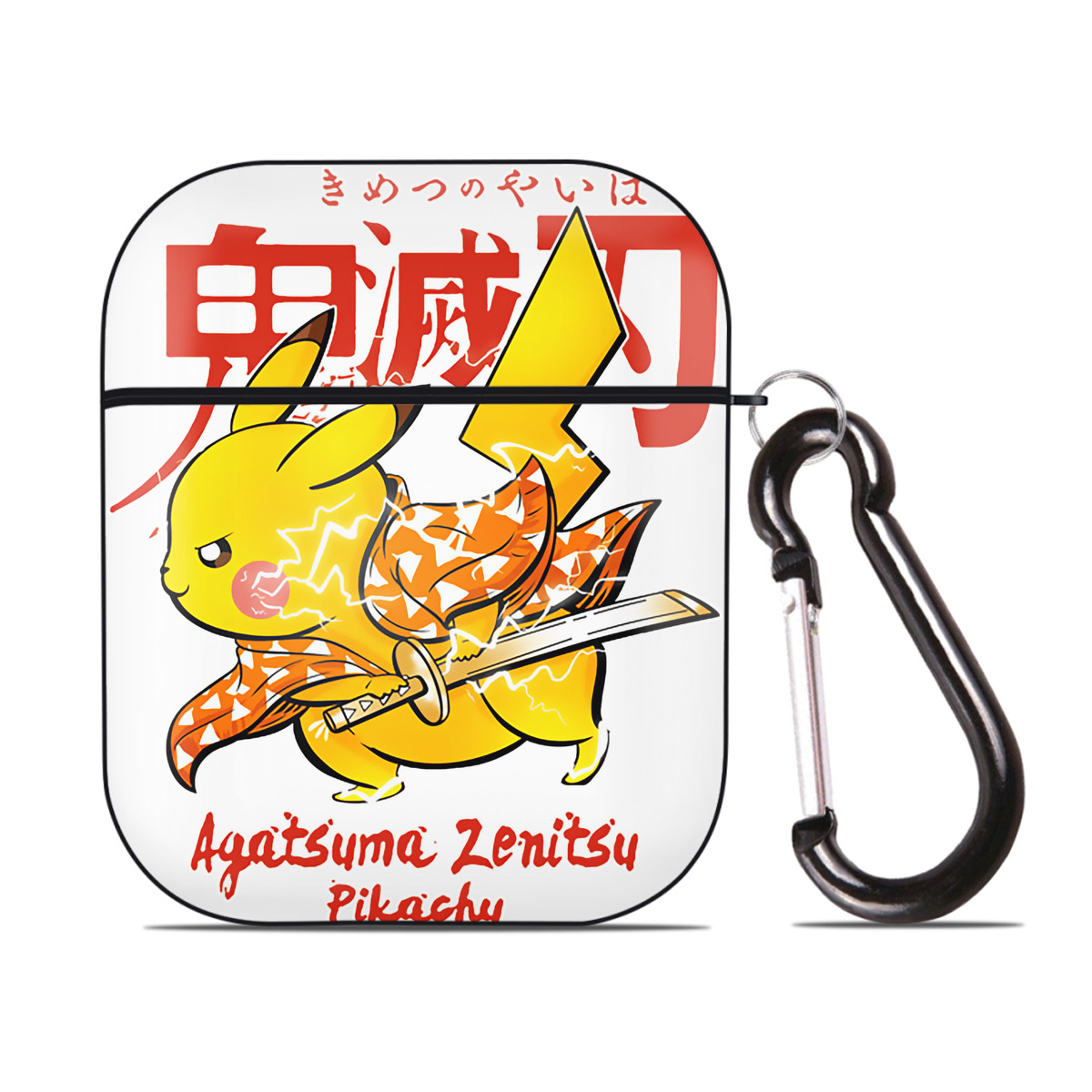 （画像用） 鬼滅の刃（きめつのやいば）我妻 善逸／あがつま ぜんいつ Agatsuma Zenitsu AirPods 第2世代保護ケース ハードシェル ブラック 耐衝撃・防指紋・カラビナ付き