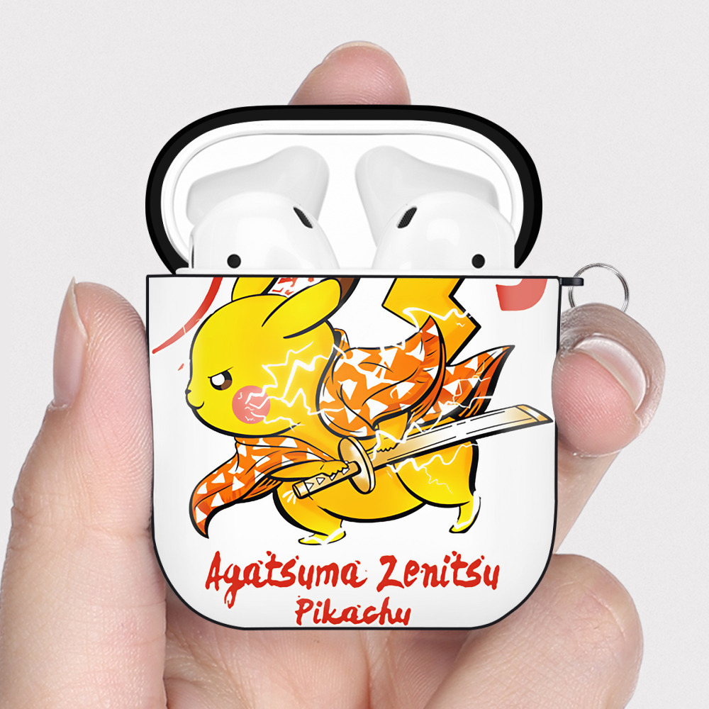 （画像用） 鬼滅の刃（きめつのやいば）我妻 善逸／あがつま ぜんいつ Agatsuma Zenitsu AirPods 第2世代保護ケース ハードシェル ブラック 耐衝撃・防指紋・カラビナ付き