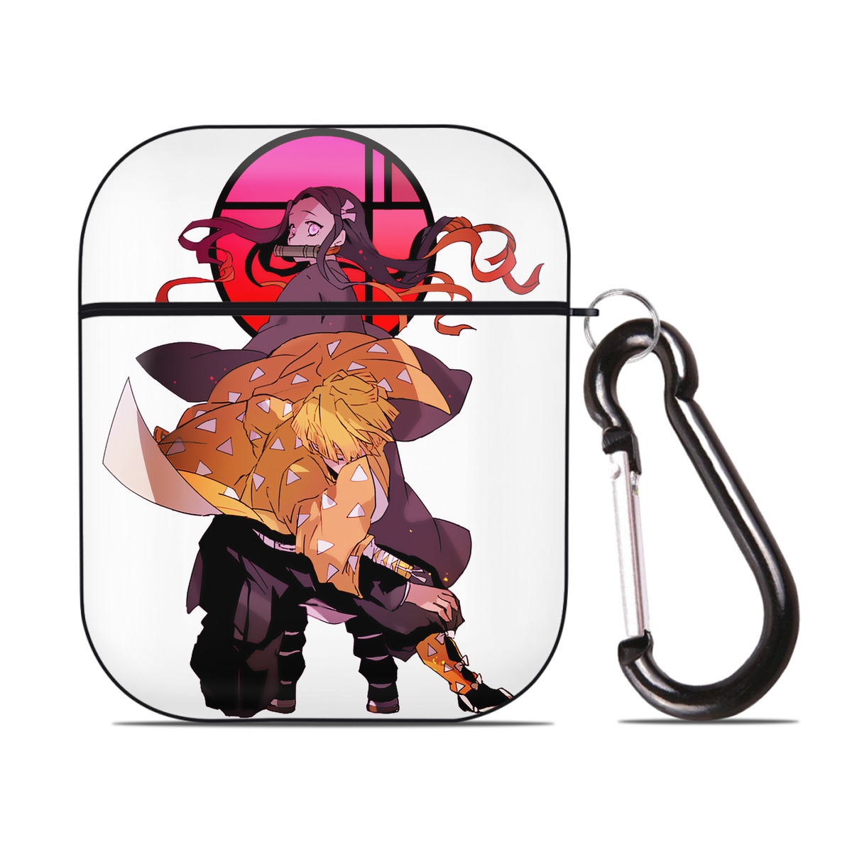（画像用） 鬼滅の刃（きめつのやいば）我妻 善逸／あがつま ぜんいつ Agatsuma Zenitsu AirPods 第2世代保護ケース ハードシェル ブラック 耐衝撃・防指紋・カラビナ付き