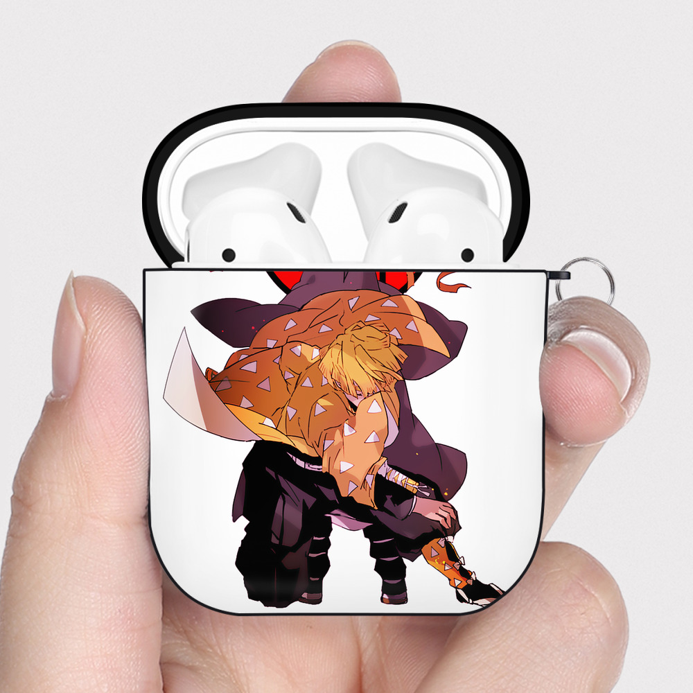 （画像用） 鬼滅の刃（きめつのやいば）我妻 善逸／あがつま ぜんいつ Agatsuma Zenitsu AirPods 第2世代保護ケース ハードシェル ブラック 耐衝撃・防指紋・カラビナ付き