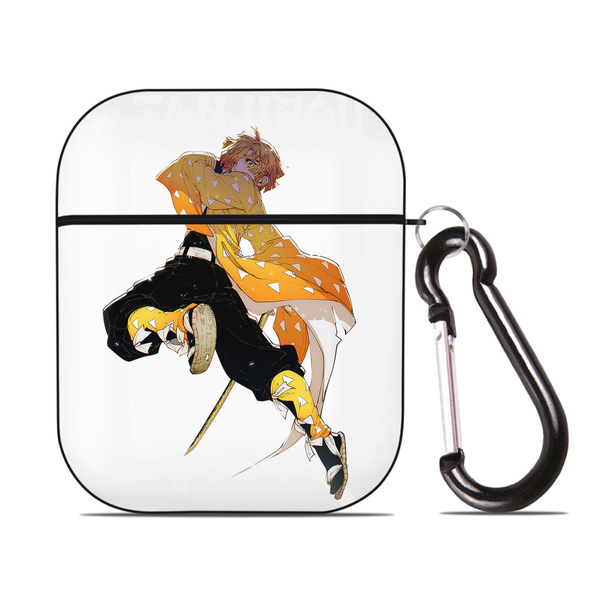 （画像用） 鬼滅の刃（きめつのやいば）我妻 善逸／あがつま ぜんいつ Agatsuma Zenitsu AirPods 第2世代保護ケース ハードシェル ブラック 耐衝撃・防指紋・カラビナ付き