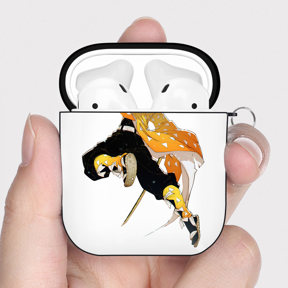 （画像用） 鬼滅の刃（きめつのやいば）我妻 善逸／あがつま ぜんいつ Agatsuma Zenitsu AirPods 第2世代保護ケース ハードシェル ブラック 耐衝撃・防指紋・カラビナ付き