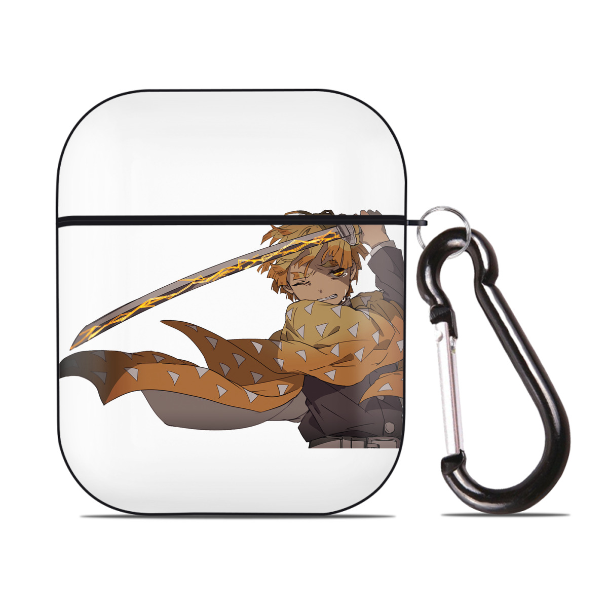 （画像用） 鬼滅の刃（きめつのやいば）我妻 善逸／あがつま ぜんいつ Agatsuma Zenitsu AirPods 第2世代保護ケース ハードシェル ブラック 耐衝撃・防指紋・カラビナ付き