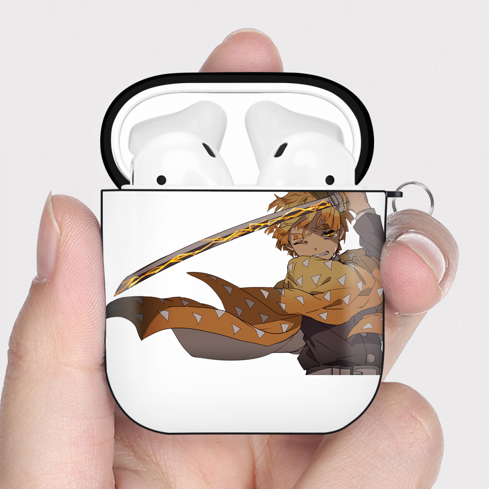 （画像用） 鬼滅の刃（きめつのやいば）我妻 善逸／あがつま ぜんいつ Agatsuma Zenitsu AirPods 第2世代保護ケース ハードシェル ブラック 耐衝撃・防指紋・カラビナ付き
