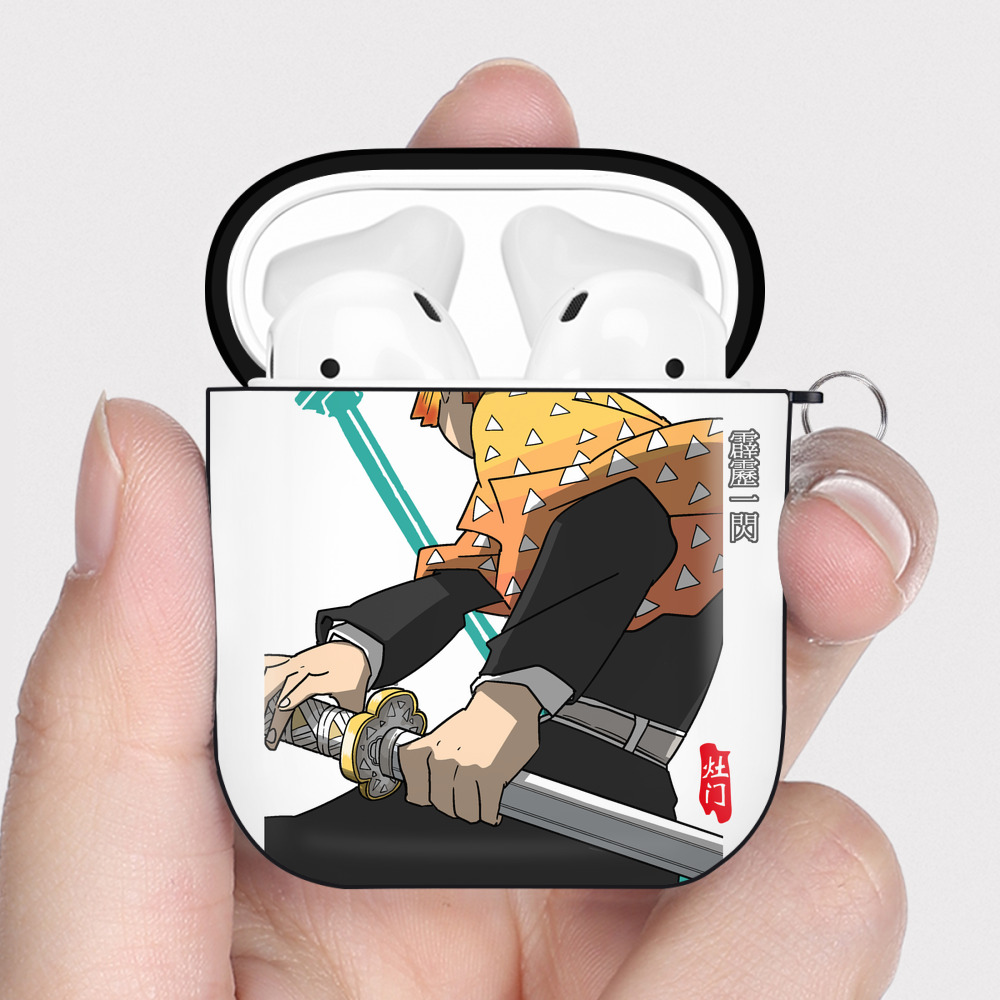 （画像用） 鬼滅の刃（きめつのやいば）我妻 善逸／あがつま ぜんいつ Agatsuma Zenitsu AirPods 第2世代保護ケース ハードシェル ブラック 耐衝撃・防指紋・カラビナ付き