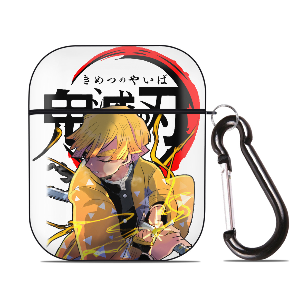 （画像用） 鬼滅の刃（きめつのやいば）我妻 善逸／あがつま ぜんいつ Agatsuma Zenitsu AirPods 第2世代保護ケース ハードシェル ブラック 耐衝撃・防指紋・カラビナ付き
