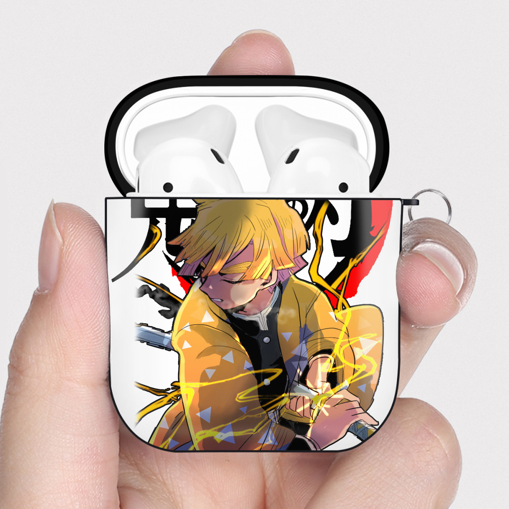 （画像用） 鬼滅の刃（きめつのやいば）我妻 善逸／あがつま ぜんいつ Agatsuma Zenitsu AirPods 第2世代保護ケース ハードシェル ブラック 耐衝撃・防指紋・カラビナ付き