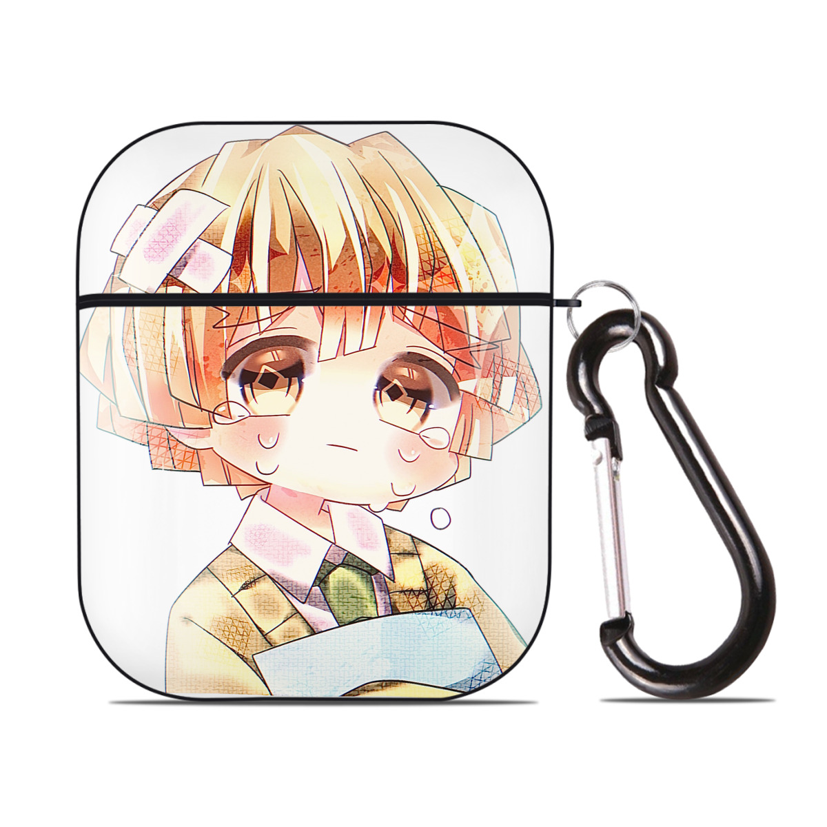 （画像用） 鬼滅の刃（きめつのやいば）我妻 善逸／あがつま ぜんいつ Agatsuma Zenitsu AirPods 第2世代保護ケース ハードシェル ブラック 耐衝撃・防指紋・カラビナ付き