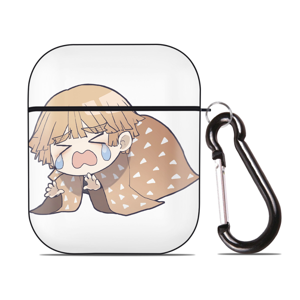 （画像用） 鬼滅の刃（きめつのやいば）我妻 善逸／あがつま ぜんいつ Agatsuma Zenitsu AirPods 第2世代保護ケース ハードシェル ブラック 耐衝撃・防指紋・カラビナ付き