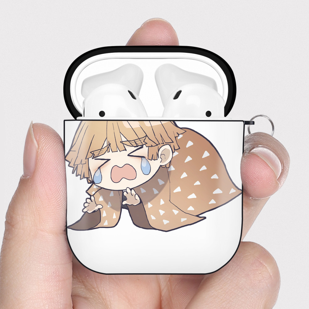 （画像用） 鬼滅の刃（きめつのやいば）我妻 善逸／あがつま ぜんいつ Agatsuma Zenitsu AirPods 第2世代保護ケース ハードシェル ブラック 耐衝撃・防指紋・カラビナ付き