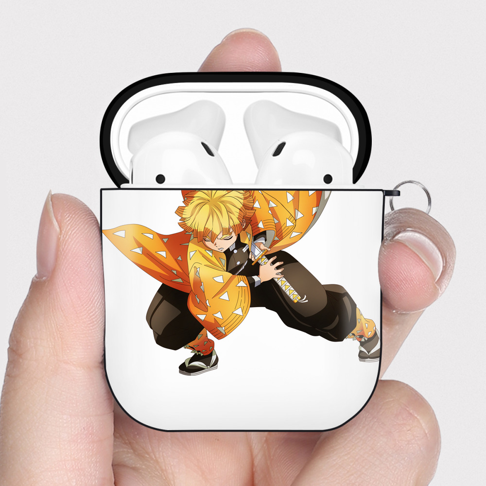 （画像用） 鬼滅の刃（きめつのやいば）我妻 善逸／あがつま ぜんいつ Agatsuma Zenitsu AirPods 第2世代保護ケース ハードシェル ブラック 耐衝撃・防指紋・カラビナ付き