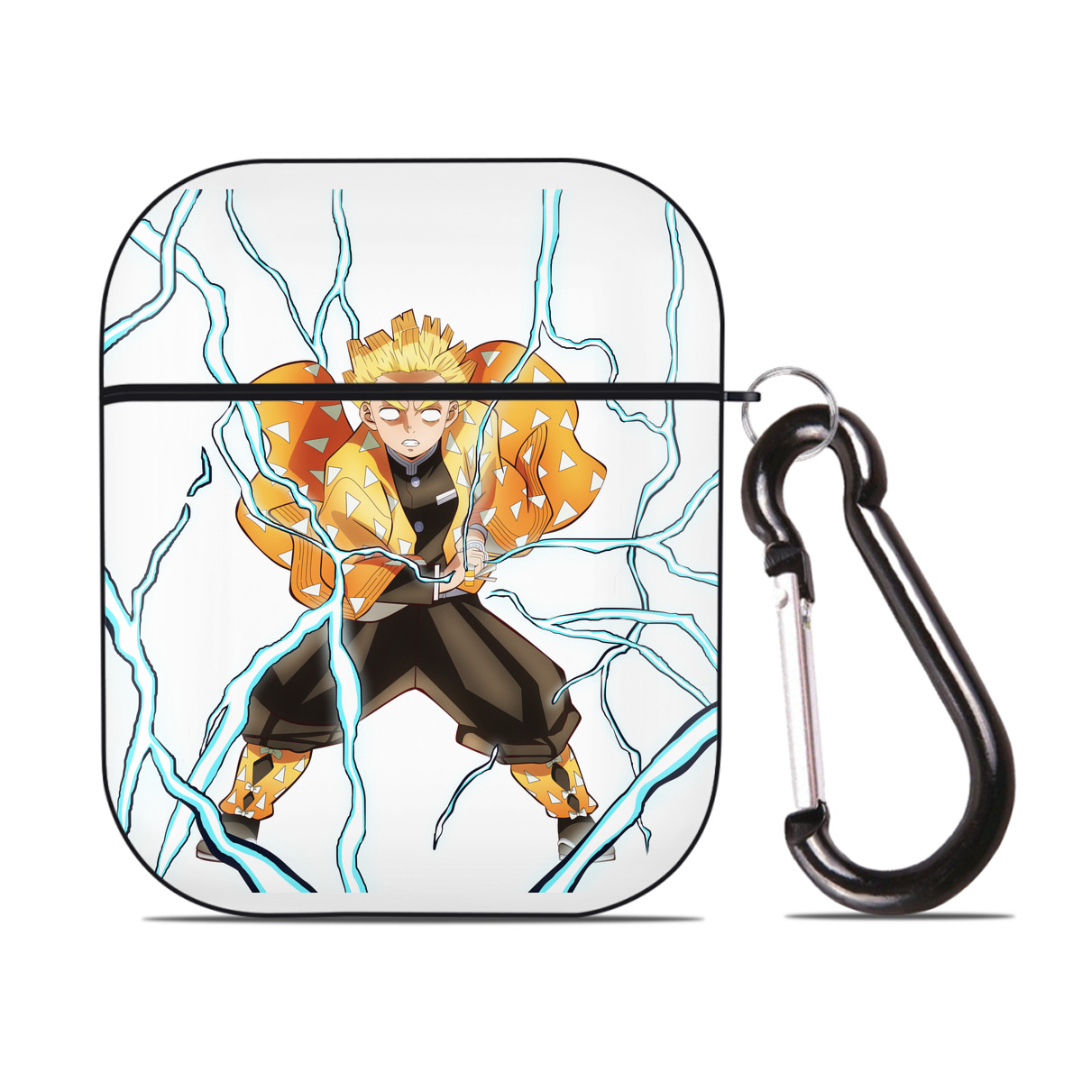 （画像用） 鬼滅の刃（きめつのやいば）我妻 善逸／あがつま ぜんいつ Agatsuma Zenitsu AirPods 第2世代保護ケース ハードシェル ブラック 耐衝撃・防指紋・カラビナ付き