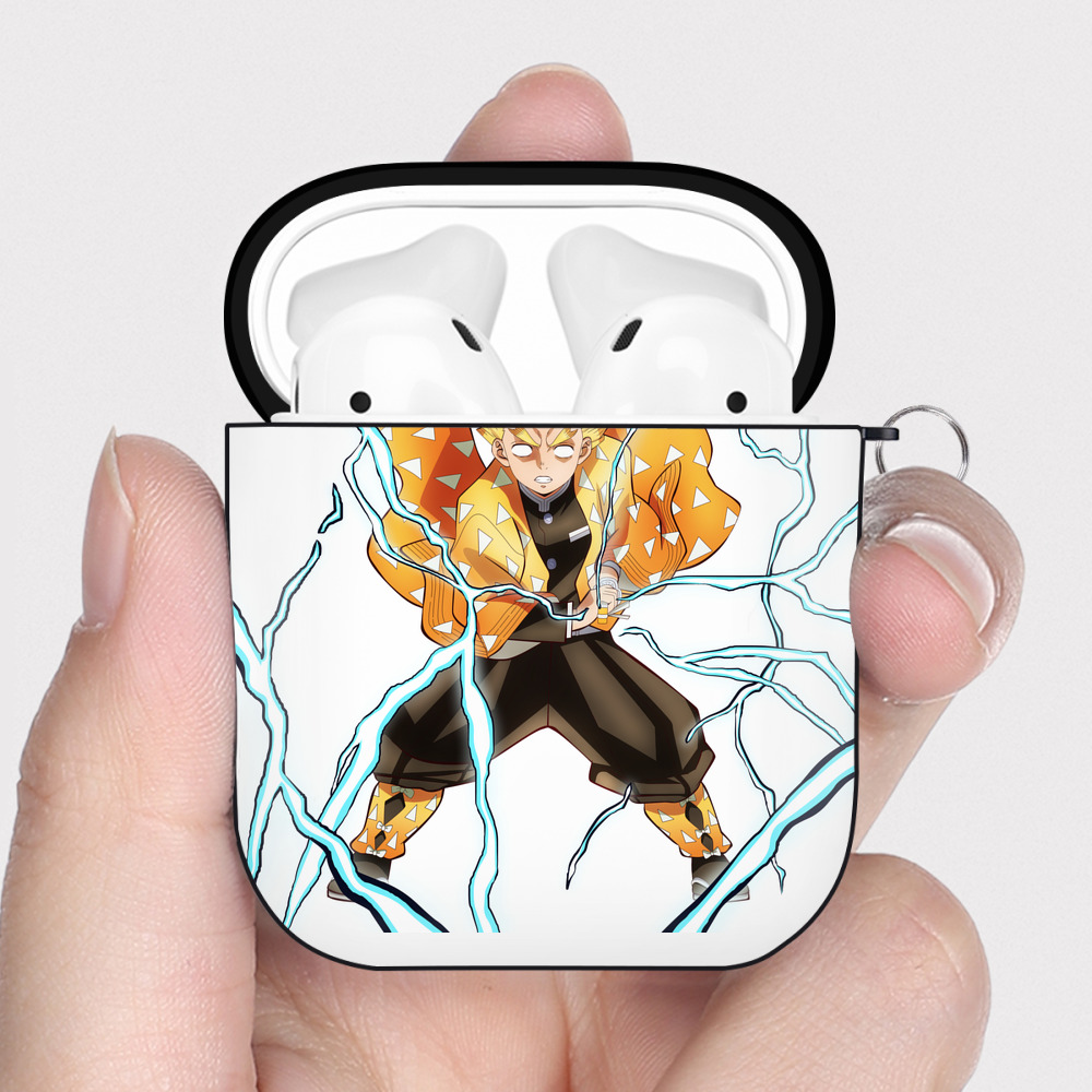 （画像用） 鬼滅の刃（きめつのやいば）我妻 善逸／あがつま ぜんいつ Agatsuma Zenitsu AirPods 第2世代保護ケース ハードシェル ブラック 耐衝撃・防指紋・カラビナ付き