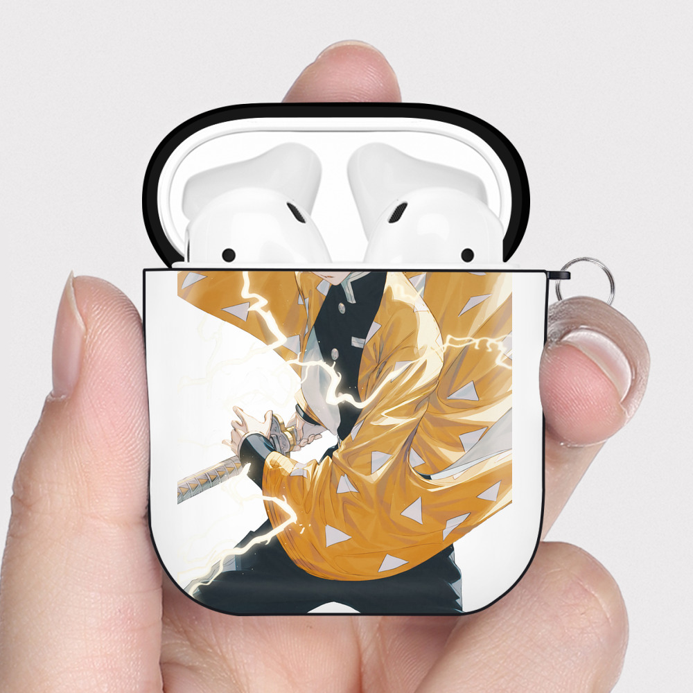（画像用） 鬼滅の刃（きめつのやいば）我妻 善逸／あがつま ぜんいつ Agatsuma Zenitsu AirPods 第2世代保護ケース ハードシェル ブラック 耐衝撃・防指紋・カラビナ付き