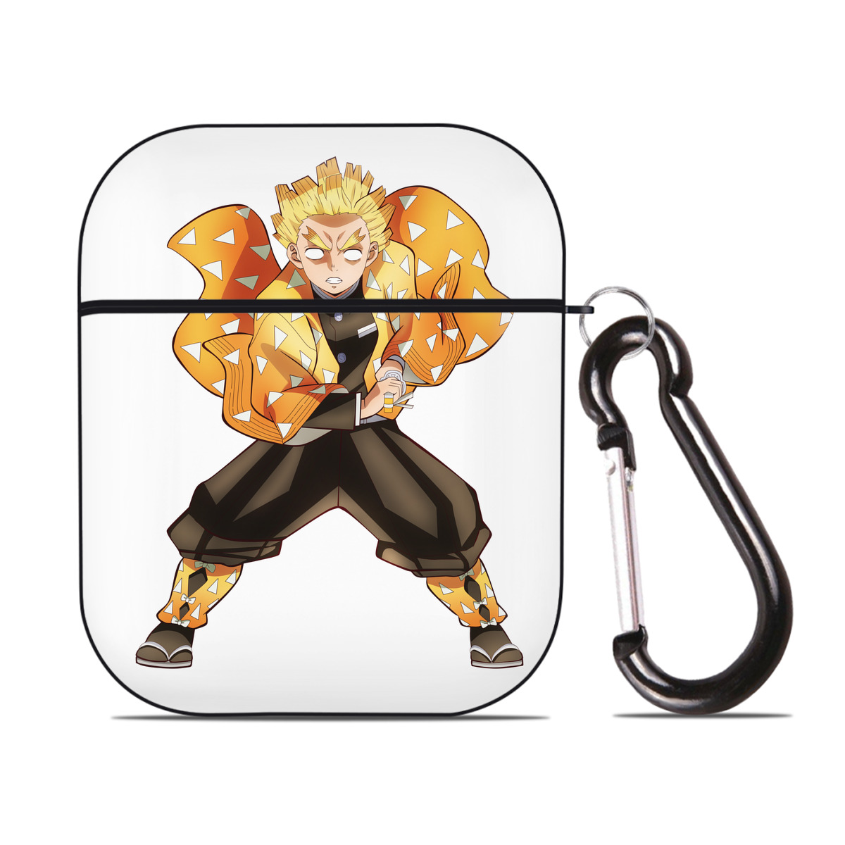 （画像用） 鬼滅の刃（きめつのやいば）我妻 善逸／あがつま ぜんいつ Agatsuma Zenitsu AirPods 第2世代保護ケース ハードシェル ブラック 耐衝撃・防指紋・カラビナ付き