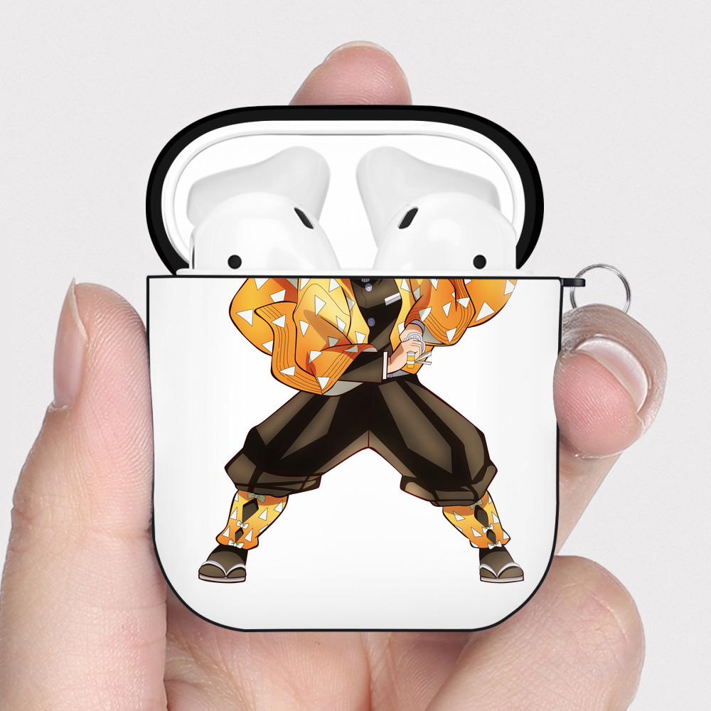 （画像用） 鬼滅の刃（きめつのやいば）我妻 善逸／あがつま ぜんいつ Agatsuma Zenitsu AirPods 第2世代保護ケース ハードシェル ブラック 耐衝撃・防指紋・カラビナ付き
