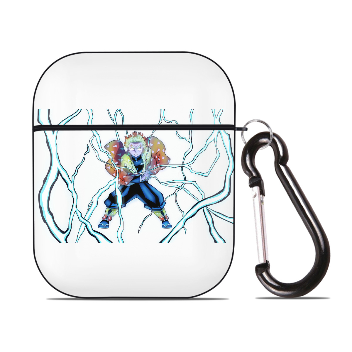 （画像用） 鬼滅の刃（きめつのやいば）我妻 善逸／あがつま ぜんいつ Agatsuma Zenitsu AirPods 第2世代保護ケース ハードシェル ブラック 耐衝撃・防指紋・カラビナ付き