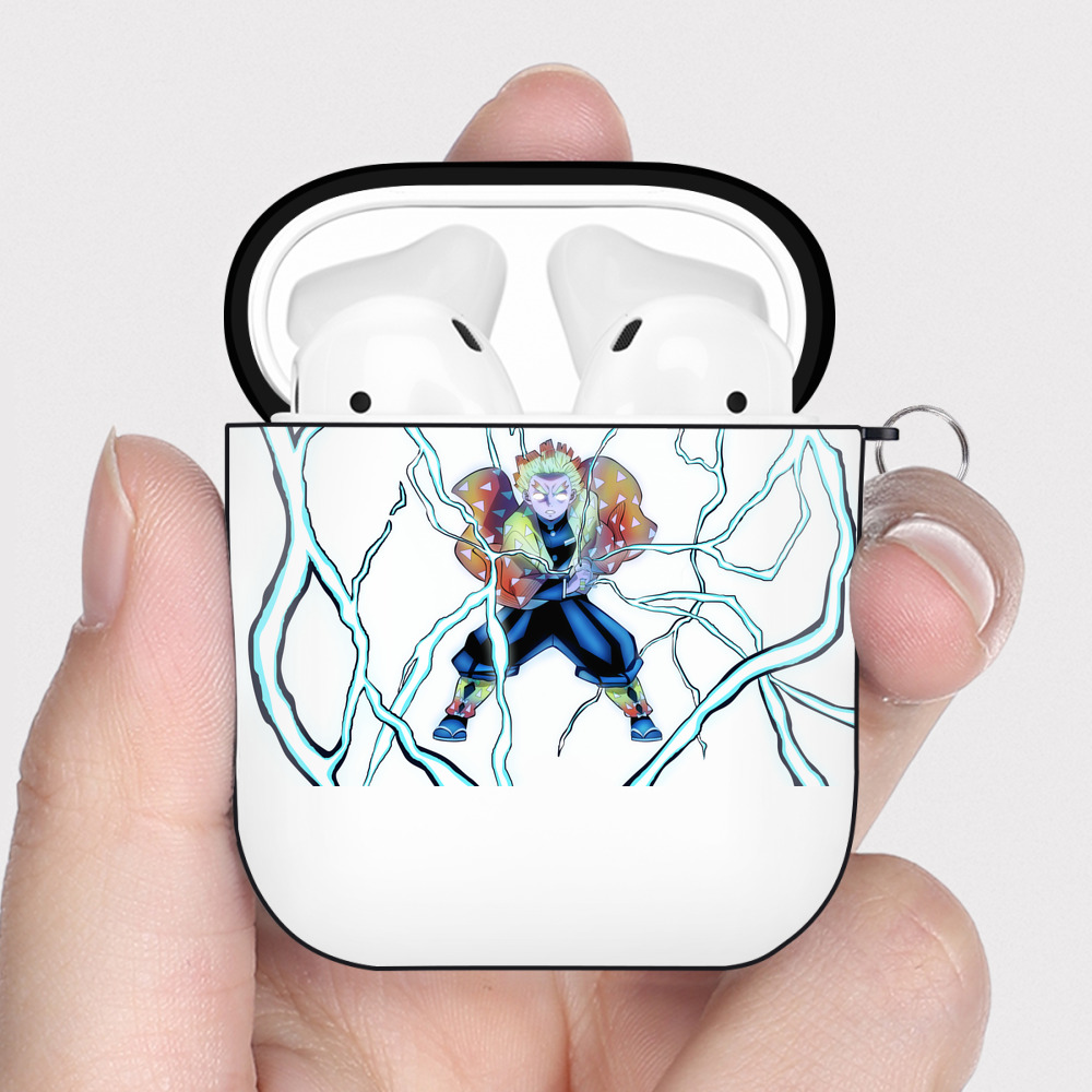 （画像用） 鬼滅の刃（きめつのやいば）我妻 善逸／あがつま ぜんいつ Agatsuma Zenitsu AirPods 第2世代保護ケース ハードシェル ブラック 耐衝撃・防指紋・カラビナ付き