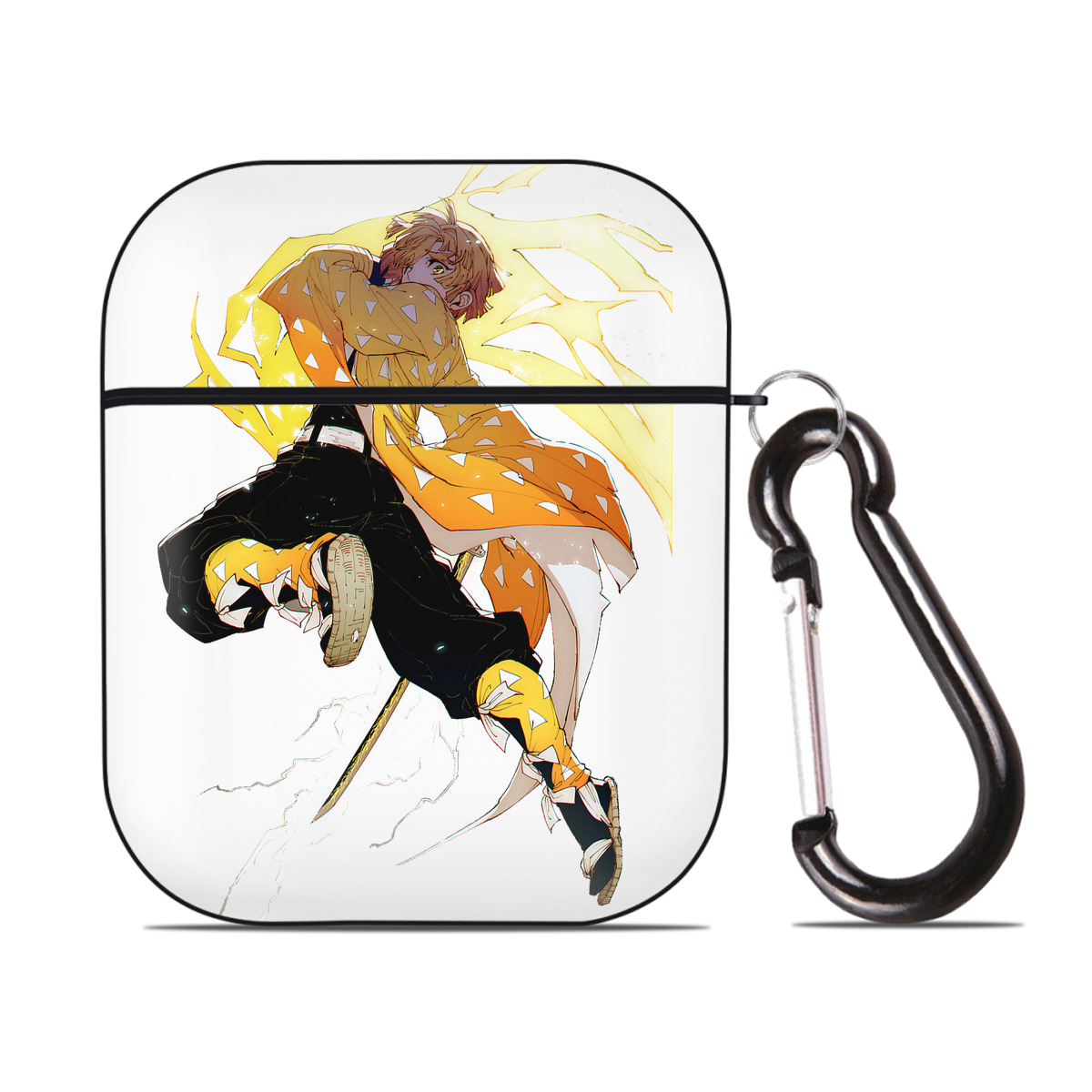 （画像用） 鬼滅の刃（きめつのやいば）我妻 善逸／あがつま ぜんいつ Agatsuma Zenitsu AirPods 第2世代保護ケース ハードシェル ブラック 耐衝撃・防指紋・カラビナ付き