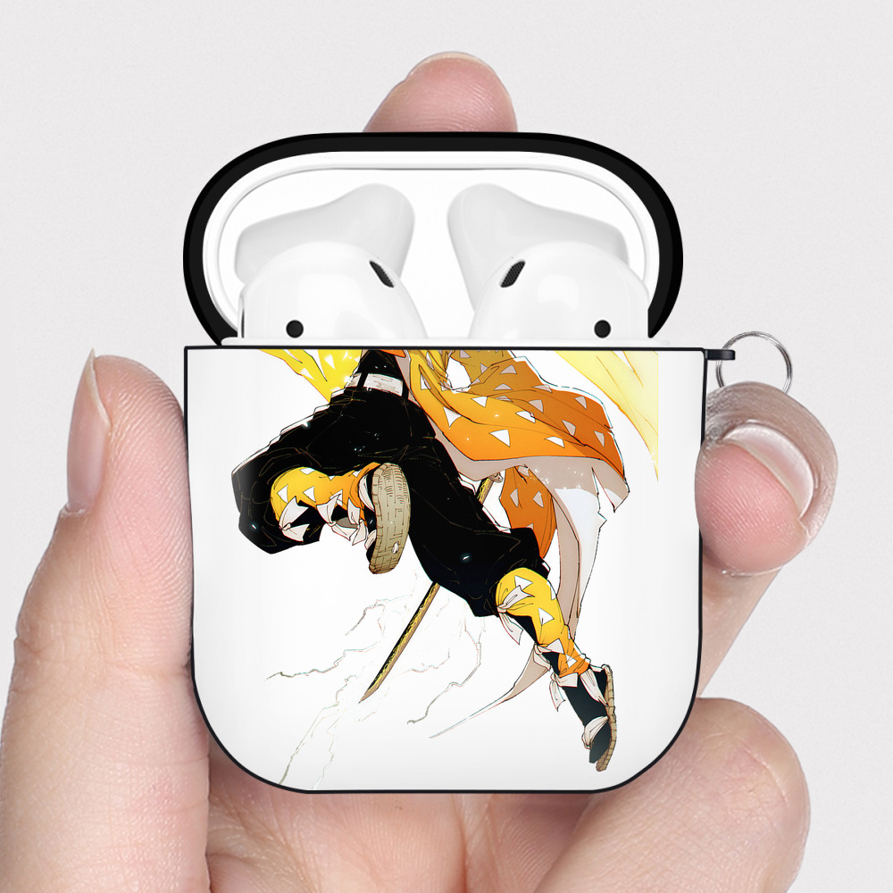 （画像用） 鬼滅の刃（きめつのやいば）我妻 善逸／あがつま ぜんいつ Agatsuma Zenitsu AirPods 第2世代保護ケース ハードシェル ブラック 耐衝撃・防指紋・カラビナ付き