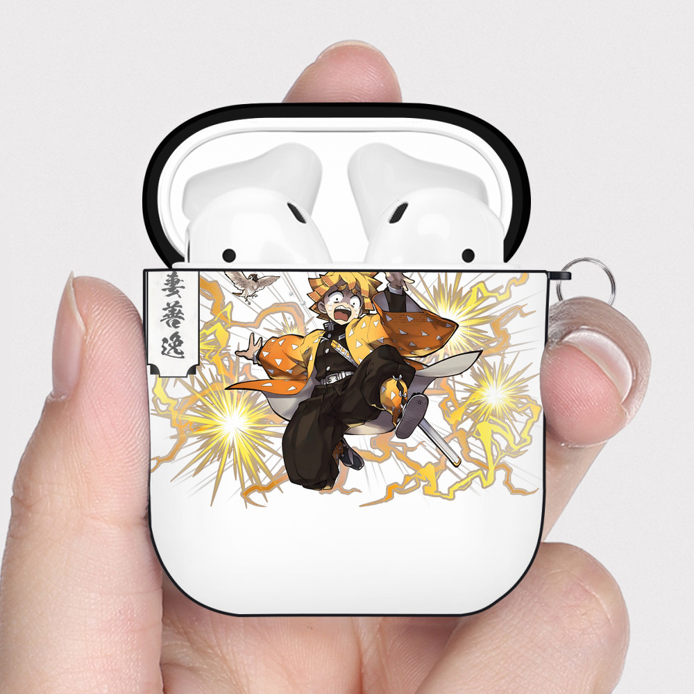（画像用） 鬼滅の刃（きめつのやいば）我妻 善逸／あがつま ぜんいつ Agatsuma Zenitsu AirPods 第2世代保護ケース ハードシェル ブラック 耐衝撃・防指紋・カラビナ付き