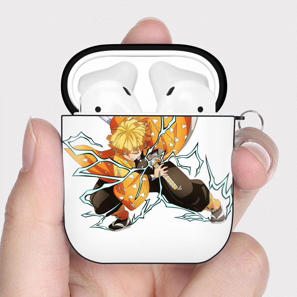（画像用） 鬼滅の刃（きめつのやいば）我妻 善逸／あがつま ぜんいつ Agatsuma Zenitsu AirPods 第2世代保護ケース ハードシェル ブラック 耐衝撃・防指紋・カラビナ付き